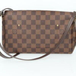 Louis Vuitton Leather Damier Pouch Bag Favorite Shoulder Chain Brown